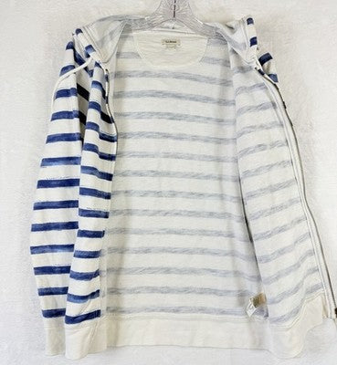 LL Bean Hoodie Women Small Nautical Blue Striped 100% Cotton Sweatshirt Full Zip