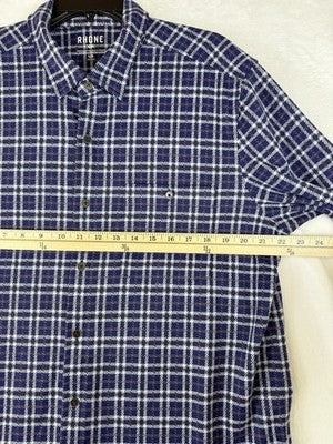 Rhone Hardy Flannel Shirt Large Blue Plaid Long Sleeve Button Up Down Mens