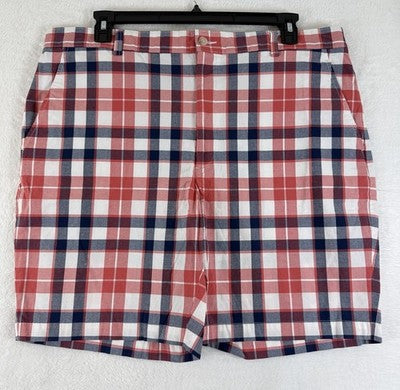 Jos A Bank Shorts 40 Mens Red Blue Plaid Stays Cool 100% Cotton 9” Joseph