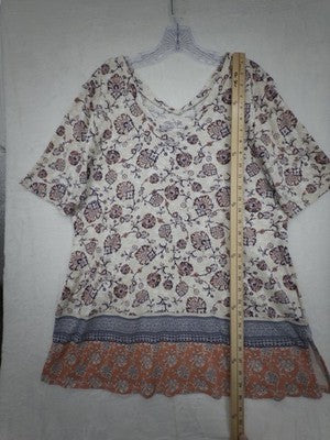 J Jill Large Top Double V Elbow Tee Tunic 100% Pima Cotton Short Sleeve Womens