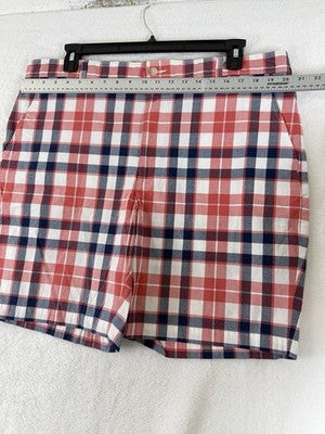 Jos A Bank Shorts 40 Mens Red Blue Plaid Stays Cool 100% Cotton 9” Joseph