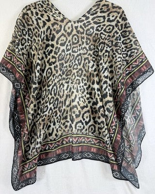 Soft Surroundings Ruana Wrap Shawl Animal Leopard Print Womens *FlawRead