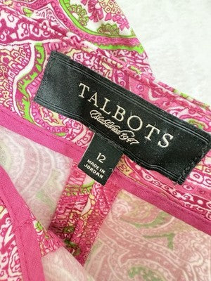 Talbots Classic Side Zip Pants 12 Crop Pink Paisley Women Cotton Stretch Cropped