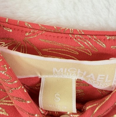 Michael Kors Maxi Dress Small Pink Gold Chain Sleeveless Strappy Floral Womens