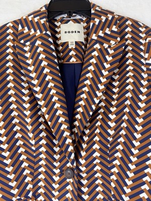 Boden Blazer 4 Womens Jacket Brown Navy Blue Print 1 Button