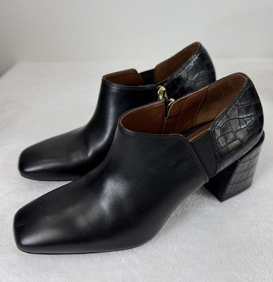 VIONIC Ankle Booties Black 7 Crocodile Block Heel Linda Leather Shorties Croc