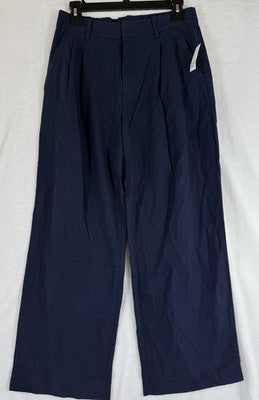 Gap Linen Blend Trousers 6 Petite Navy Blue High Rise Wide Leg 365 New NWT