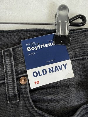 Old Navy Jeans 10 Mid Rise Boyfriend Ankle Gray Distressed Raw Hem New NWT