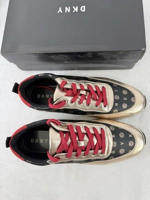 DKNY Sneakers Womens 11 Poly Metallic Rose Logo Lace Up Thick Sole Shoes