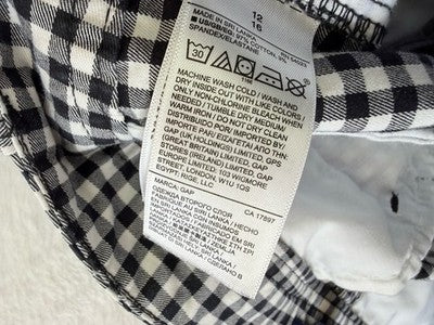 Gap Chino Shorts Womens 12 Black White Gingham Check Cotton Stretch 3” Mid Rise