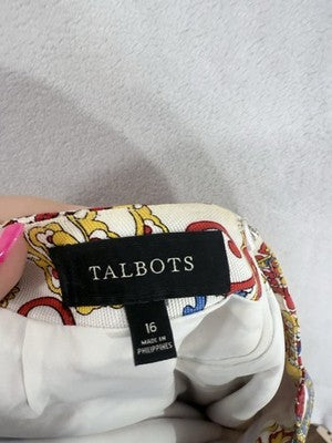 Talbots Skirt 16 Blue Red Paisley Print Short Pencil A-Line Womens