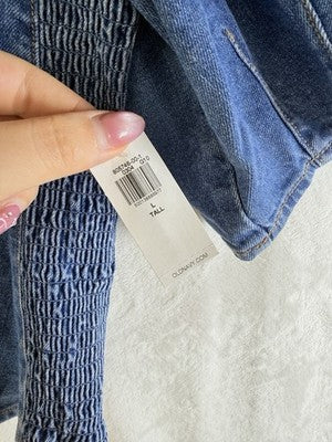 Old Navy Denim Crop Top Large Tall Womens Blue Puff Sleeve New NWT