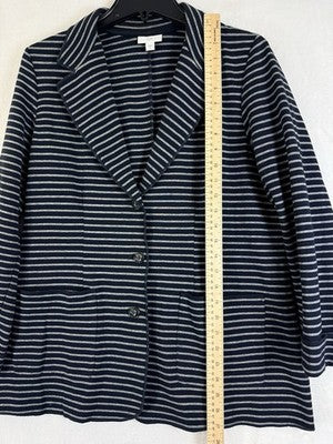 J Jill Blazer Medium Striped Knit Navy Blue Gray Jacket Seamed Womens