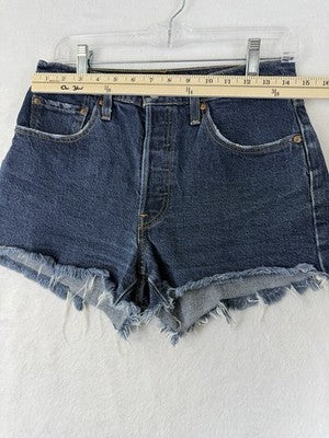 Levis 501 Jean Shorts Women 27 Button Fly Fringe 3” Blue Denim Premium Jeans