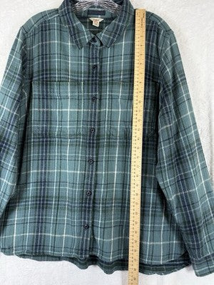 LL Bean 1912 Flannel Plaid Shirt 2X Green Button Up Womens Plus Size Tops