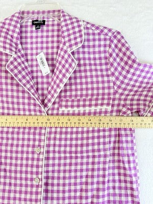 Gap Linen Blend PJ Shirt XS Women Pink Gingham Short Sleeve Top New NWT
