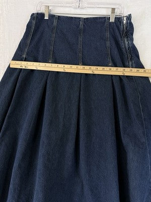 Pilcro Anthropologie Denim Midi Skirt Pleated 14 Womens Dark Blue