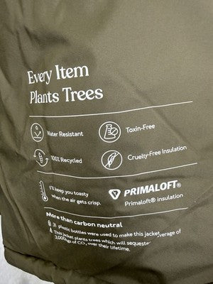 Tentree Diamond Padded Bomber Jacket Small Mens Tundra Green Primaloft NWT $209