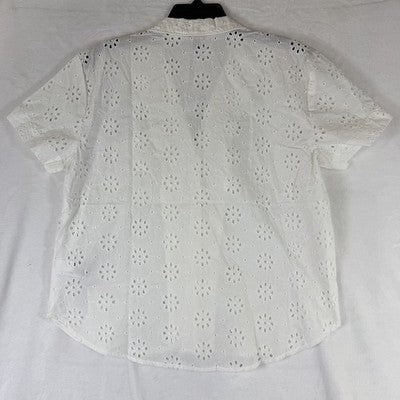 Gap XS Eyelet Poplin Pajama Shirt Top Womens Ivory Short Sleeve New NWT