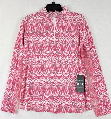 IBKUL Womens Long Sleeve Top XXL 1/4 Zip Mock Neck Pink Barbara 2X Golf