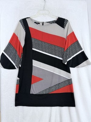 Alfani Tunic Tops Small Black Red Print Womens Top Blouse