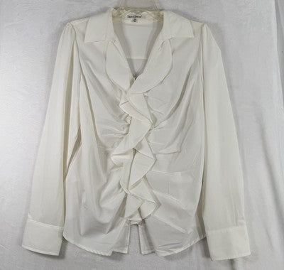 Travel Smith Womens Shirts 12 Ruffle Blouse Ivory White Button Up Long Sleeve