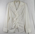 Travel Smith Womens Shirts 12 Ruffle Blouse Ivory White Button Up Long Sleeve