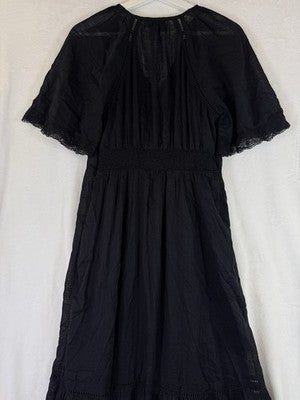 Gap Dress XS Midi Women Short Sleeve Flutter Lace Long 100% Cotton Black New