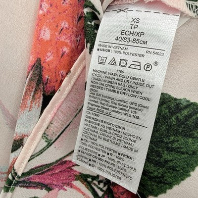 Banana Republic Top XS Sleeveless Pink Bird Floral Print Ruffle Neck New NWT