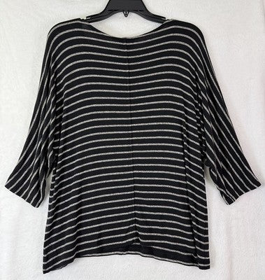 J Jill Wearever Sweater Medium Petite Black Beige Striped Dolman Sleeves Womens