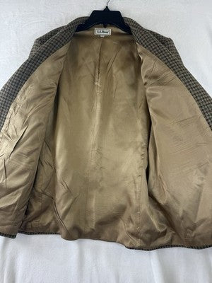 Vintage LL Bean Womens Jacket 12 Petite Brown Houndstooth Wool Blazer 80s 90s