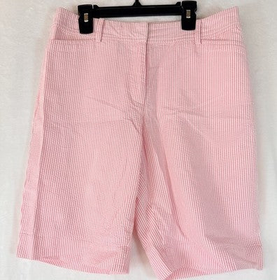 Talbots Perfect Shorts 6 Seersucker Pink White Striped 10” 100% Cotton Womens