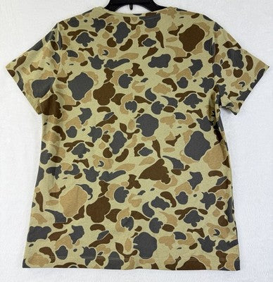 LL Bean Signature Womens Small Tee Duck Camo Short Sleeve Top T Shirt V Neck