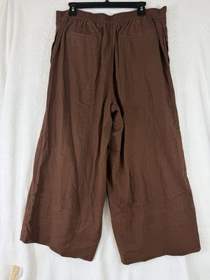 Banana Republic Wide Leg Crop Pants Large Linen Blend Cropped Brown Pull On