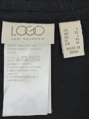 LOGO by Lori Goldstein Eyelet Open Front Sleeveless Cardigan Vest Black Large