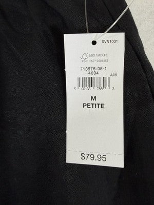 Gap Wide Leg Linen Pants Women Medium Petite Black Pull On Easy Pockets New NWT