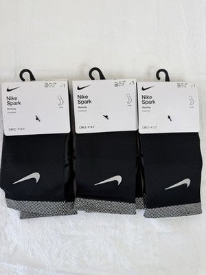 Nike Spark Running Socks Crew Black Men 6-7.5 Women 7.5-9 Cushioned Lot New