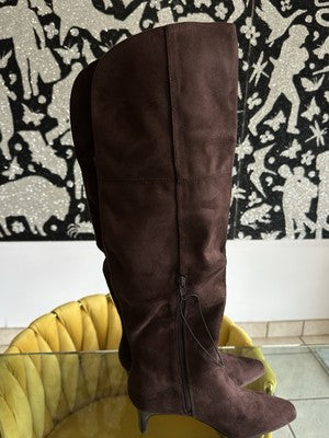 Worthington Valto Faux Suede Over The Knee Boots Womens 6.5 Brown Heels Tall NEW