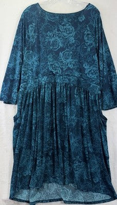 Torrid 3 Dress 3X Wrap Teal Blue Floral Long Sleeve Plus Size Womens