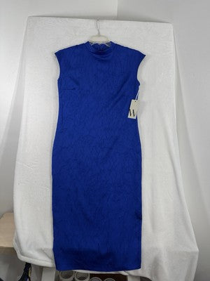 Worthington Midi Bodycon Dress Small Blue High Neck Sleeveless Womens NWT