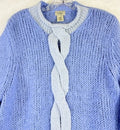 LL Bean XL Sweater Womens Blue Wool Mohair Chunky Cable Knit Roll Neck