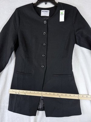 Old Navy Linen Blazer Women Small Black Collarless Button Front Suit Jacket New