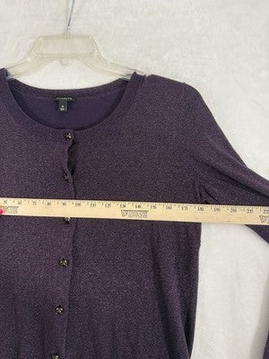 Talbots Cardigan Sweater Medium Purple Metallic Long Sleeve Jewel Buttons Womens