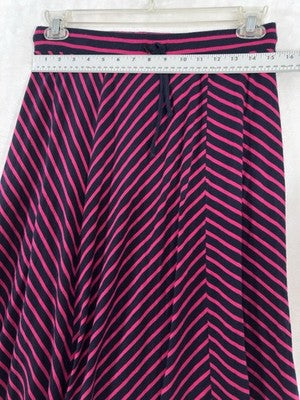 T By Talbots Medium Petite Midi Skirt Jersey Knit Navy Blue Pink Striped Pull On