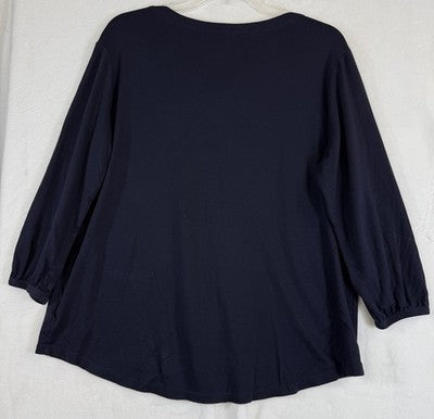 Lands End Top Medium Knit Navy Blue 3/4 Sleeve Tee Womens
