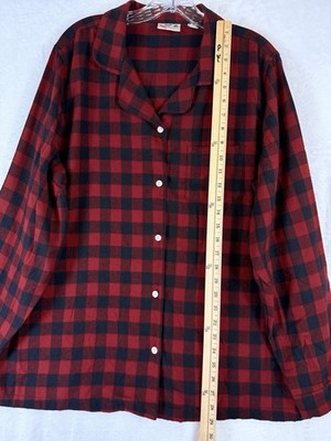 LL Bean Scotch Plaid Flannel Pajama Top XL Red Plaid Button Top Womens