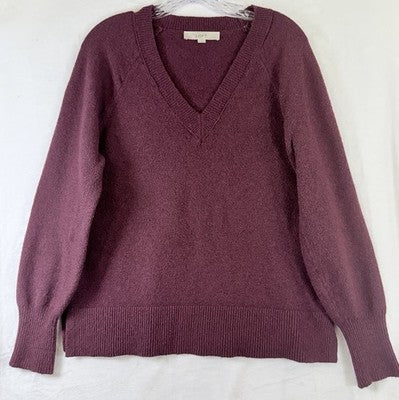 Ann Taylor Loft Sweater Medium Wool Blend Burgundy V Neck Pullover Tops Women