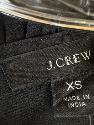 J Crew Ruffle Sleeve Neck Top Black XS Satin Crepe Long Sleeve Womens New NWT
