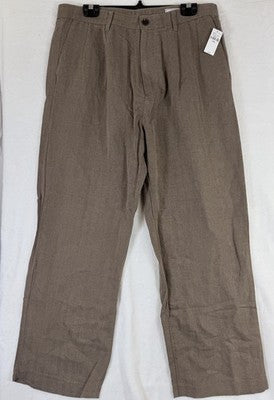 Gap Linen Blend Dress Pants 33x30 Mens Brown Herringbone 90s Loose Pleated New