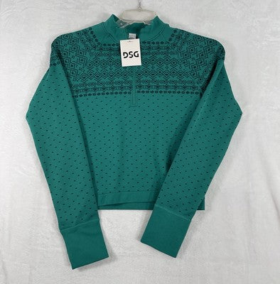 DSG 1/4 Zip Medium Seamless Green Fair Isle Workout Shirt Long Sleeve Womens NEW